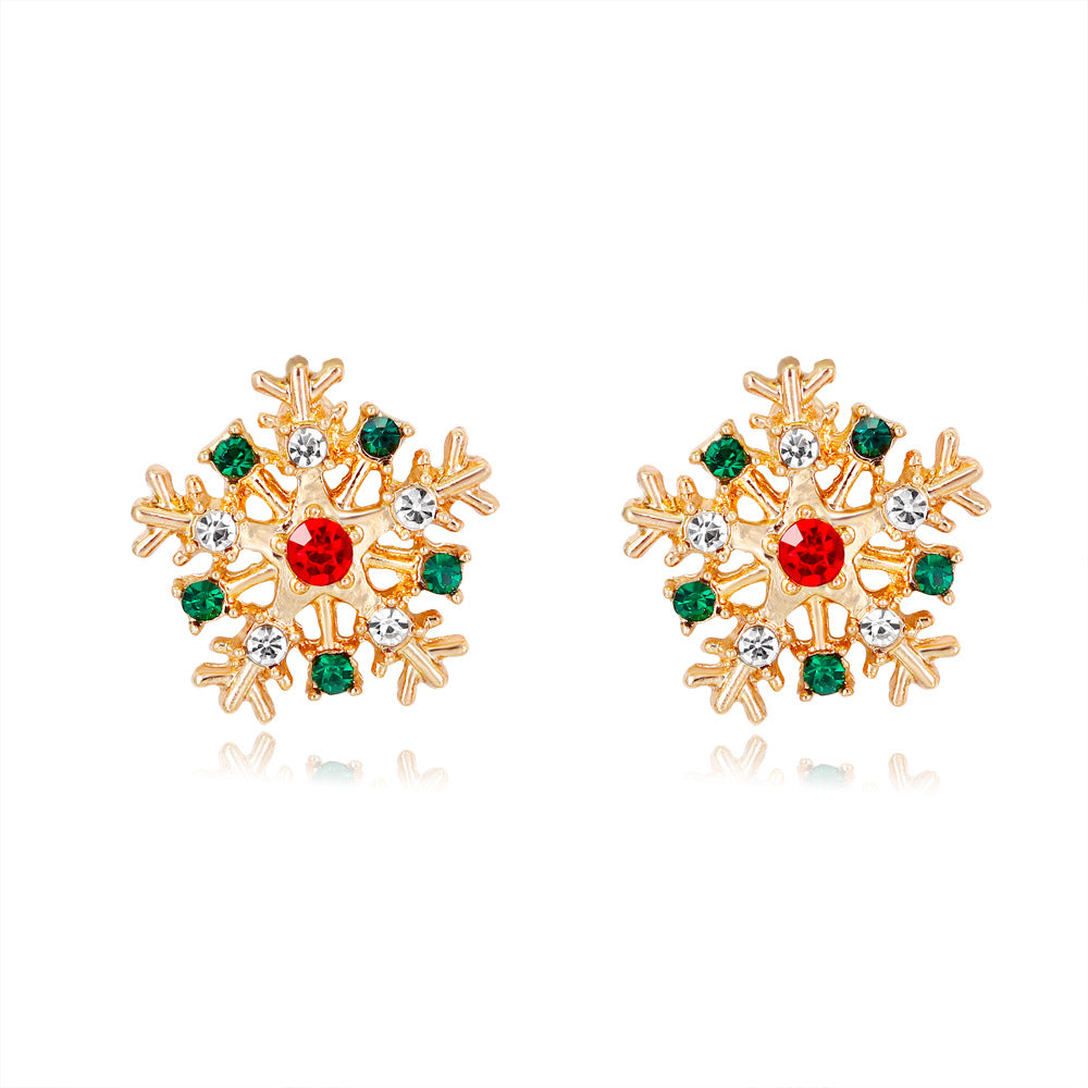 Wholesale Christmas Oil Dripping Diamond Snowman Bell Alloy Earrings
